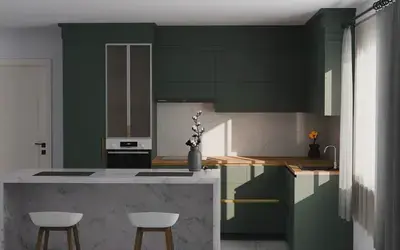 Кухня «Мирель» 4 × 2 м в цвете лесной зелёный / Forest Green 3027 ракурс 3