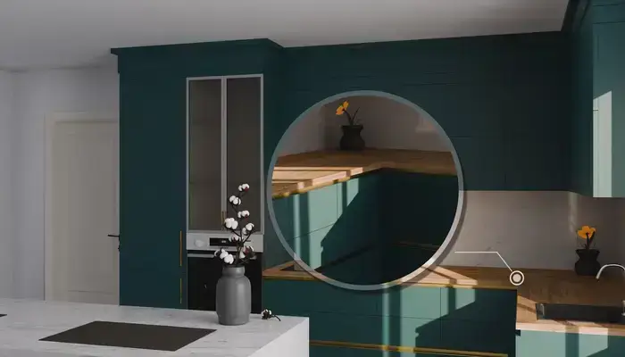 Кухня «Мирель» 4 × 2 м в цвете тёмная морская волна / Glamorous Pacific 3029: фурнитура