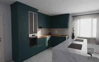 Кухня «Мирель» 4 × 2 м в цвете тёмная морская волна / Glamorous Pacific 3029 ракурс 2