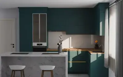 Кухня «Мирель» 4 × 2 м в цвете тёмная морская волна / Glamorous Pacific 3029 ракурс 3