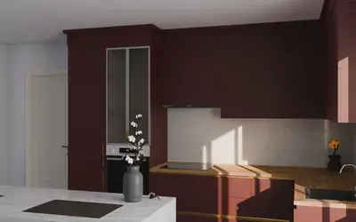 Кухня «Мирель» 4 × 2 м в цвете тёмный терракотовый / Rustic Red 3026 ракурс 1