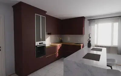 Кухня «Мирель» 4 × 2 м в цвете тёмный терракотовый / Rustic Red 3026 ракурс 2