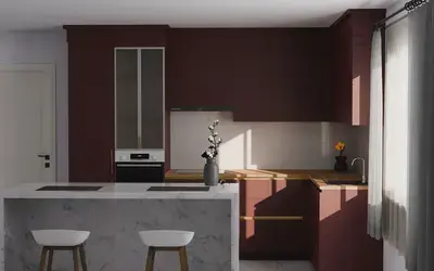 Кухня «Мирель» 4 × 2 м в цвете тёмный терракотовый / Rustic Red 3026 ракурс 3