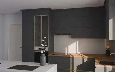 Кухня «Мирель» 4 × 2 м в цвете графитовый серый / Royal Grey 3022 ракурс 1