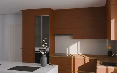 Кухня «Мирель» 4 × 2 м в цвете карамельно-коричневый / Tobac 3092 ракурс 1