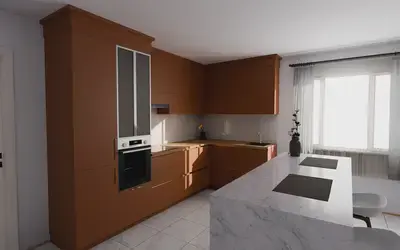 Кухня «Мирель» 4 × 2 м в цвете карамельно-коричневый / Tobac 3092 ракурс 2