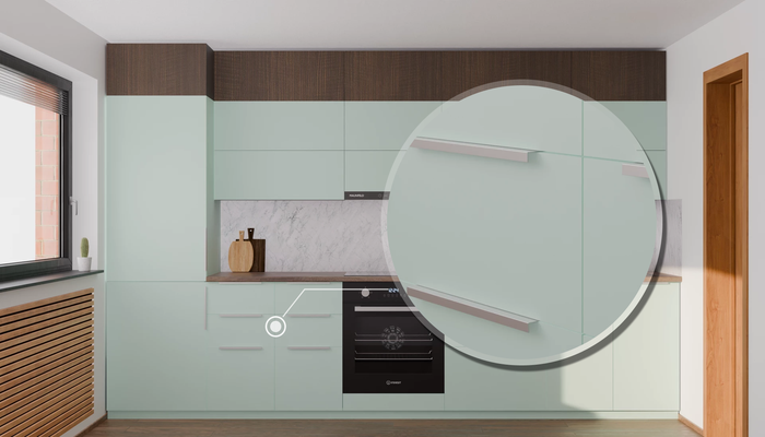 Кухня «Элион» 3.4 м. с фасадами AGT в цвете спокойный зелёный / Relax green 735: фурнитура