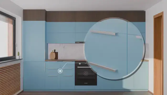 Кухня «Элион» 3.4 м. в цвете океанский синий / AGT Ocean Blue 736: фурнитура