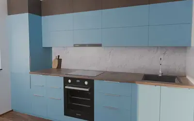 Кухня «Элион» 3.4 м. в цвете океанский синий / AGT Ocean Blue 736 ракурс 3