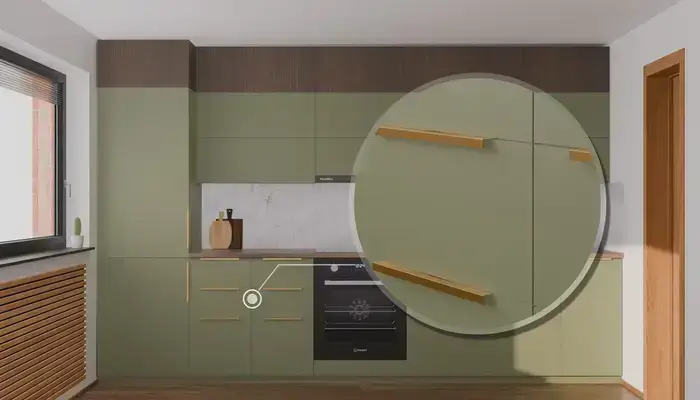 Кухня «Элион» 3.4 м. в цвете оливковый зелёный / Olive Green 3097: фурнитура