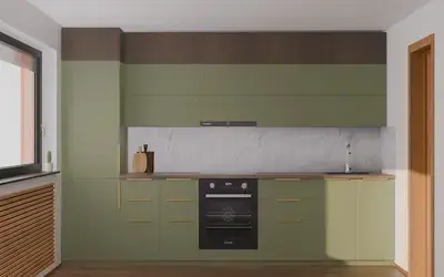 Кухня «Элион» 3.4 м. в цвете оливковый зелёный / Olive Green 3097 ракурс 1