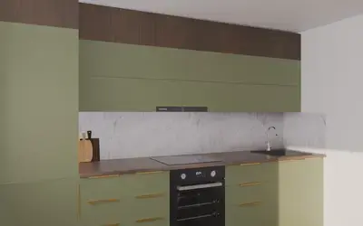 Кухня «Элион» 3.4 м. в цвете оливковый зелёный / Olive Green 3097 ракурс 2