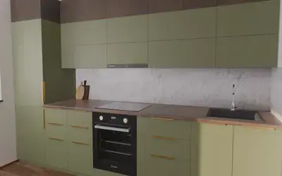 Кухня «Элион» 3.4 м. в цвете оливковый зелёный / Olive Green 3097 ракурс 3