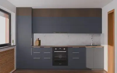 Кухня «Элион» 3.4 м. в цвете тёмно-голубой / Sky Blue 3091 ракурс 1