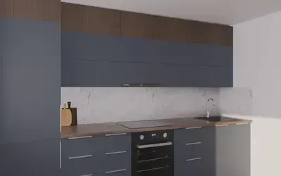 Кухня «Элион» 3.4 м. в цвете тёмно-голубой / Sky Blue 3091 ракурс 2