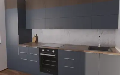 Кухня «Элион» 3.4 м. в цвете тёмно-голубой / Sky Blue 3091 ракурс 3