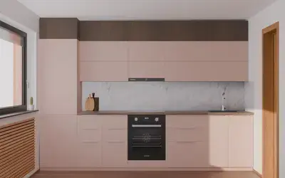 Кухня «Элион» 3.4 м. в цвете розовая сакура / Sakura Pink 3114 ракурс 1