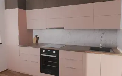 Кухня «Элион» 3.4 м. в цвете розовая сакура / Sakura Pink 3114 ракурс 3