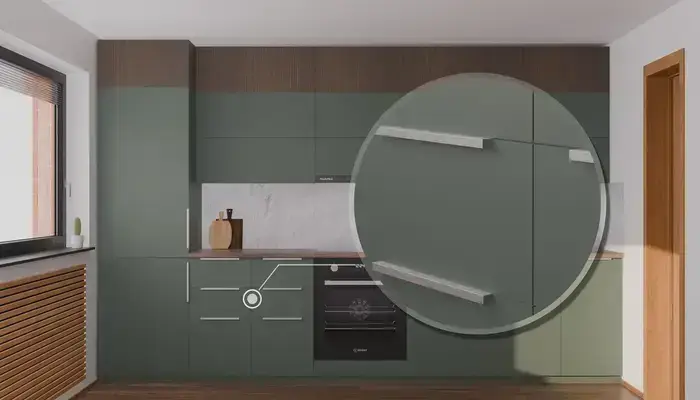 Кухня «Элион» 3.4 м. в цвете лесной зелёный / Forest Green 3027: фурнитура