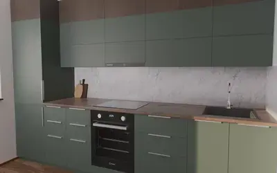 Кухня «Элион» 3.4 м. в цвете лесной зелёный / Forest Green 3027 ракурс 3