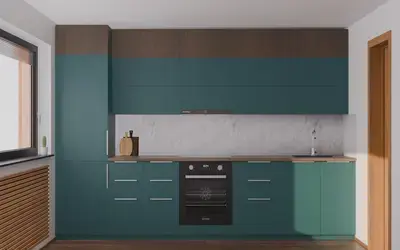 Кухня «Элион» 3.4 м. в цвете тёмная морская волна / Glamorous Pacific 3029 ракурс 1