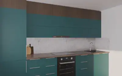 Кухня «Элион» 3.4 м. в цвете тёмная морская волна / Glamorous Pacific 3029 ракурс 2