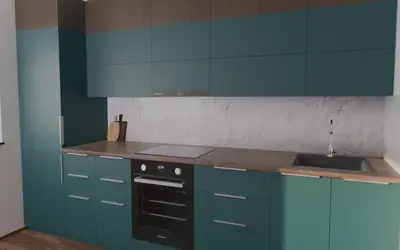 Кухня «Элион» 3.4 м. в цвете тёмная морская волна / Glamorous Pacific 3029 ракурс 3