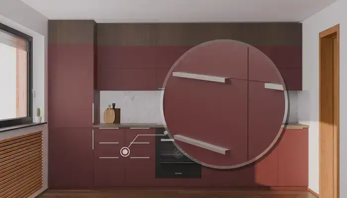 Кухня «Элион» 3.4 м. в цвете тёмный терракотовый / Rustic Red 3026: фурнитура