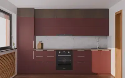 Кухня «Элион» 3.4 м. в цвете тёмный терракотовый / Rustic Red 3026 ракурс 1