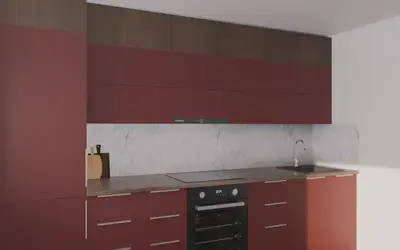 Кухня «Элион» 3.4 м. в цвете тёмный терракотовый / Rustic Red 3026 ракурс 2