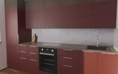 Кухня «Элион» 3.4 м. в цвете тёмный терракотовый / Rustic Red 3026 ракурс 3