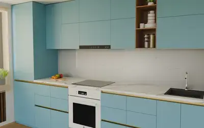 Кухня «Айвори» 3,3 м. в цвете океанский синий / AGT Ocean Blue 736 ракурс 3