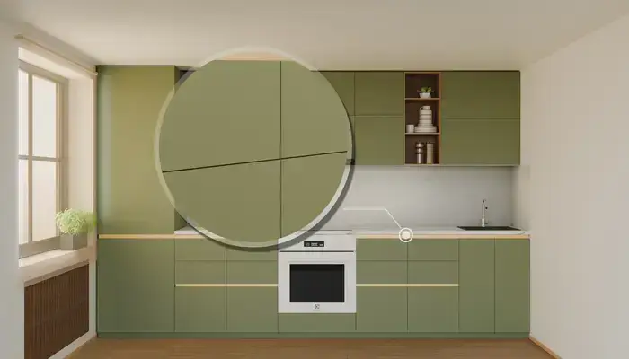 Кухня «Айвори» 3,3 м. в цвете оливковый зелёный / Olive Green 3097: фурнитура