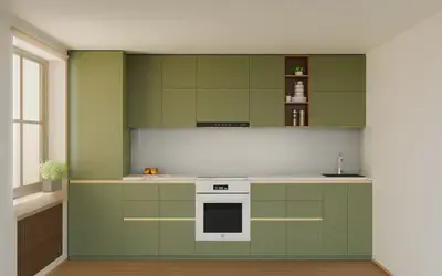 Кухня «Айвори» 3,3 м. в цвете оливковый зелёный / Olive Green 3097 ракурс 1