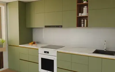 Кухня «Айвори» 3,3 м. в цвете оливковый зелёный / Olive Green 3097 ракурс 3