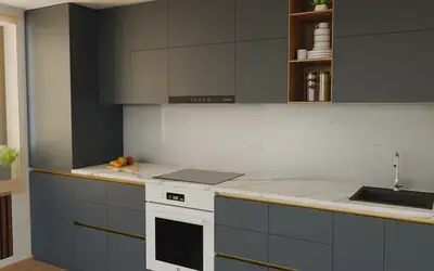 Кухня «Айвори» 3,3 м. в цвете тёмно-голубой / Sky Blue 3091 ракурс 3