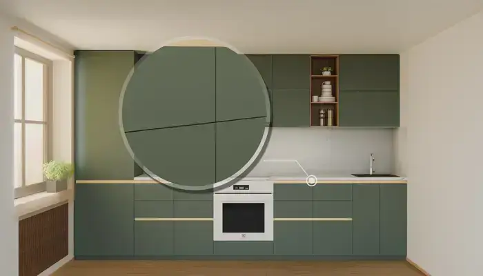 Кухня «Айвори» 3,3 м. в цвете лесной зелёный / Olive Green 3097: фурнитура