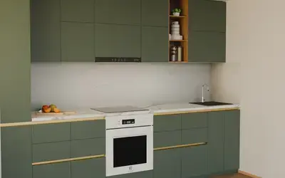 Кухня «Айвори» 3,3 м. в цвете лесной зелёный / Olive Green 3097 ракурс 2