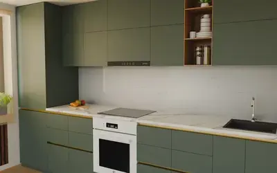 Кухня «Айвори» 3,3 м. в цвете лесной зелёный / Olive Green 3097 ракурс 3