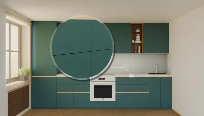 Кухня «Айвори» 3,3 м. в цвете тёмная морская волна / Glamorous Pacific 3029: фурнитура