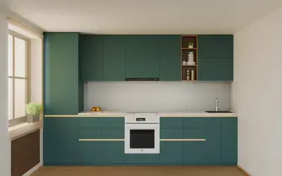 Кухня «Айвори» 3,3 м. в цвете тёмная морская волна / Glamorous Pacific 3029 ракурс 1