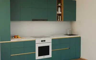 Кухня «Айвори» 3,3 м. в цвете тёмная морская волна / Glamorous Pacific 3029 ракурс 2