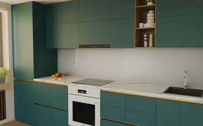 Кухня «Айвори» 3,3 м. в цвете тёмная морская волна / Glamorous Pacific 3029 ракурс 3