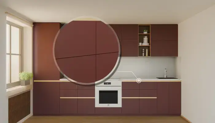 Кухня «Айвори» 3,3 м. в цвете тёмный терракотовый / Rustic Red 3026: фурнитура