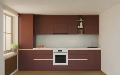 Кухня «Айвори» 3,3 м. в цвете тёмный терракотовый / Rustic Red 3026 ракурс 1