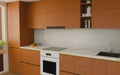 Кухня «Айвори» 3,3 м. в цвете карамельно-коричневый / Tobac 3092 ракурс 3