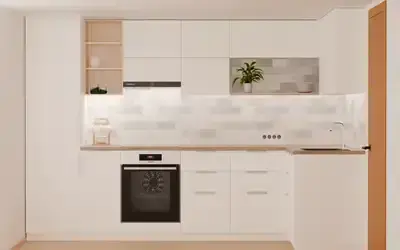 Кухня «Мирен» 3,6 × 1,6 м в цвете белый / White 734 ракурс 1