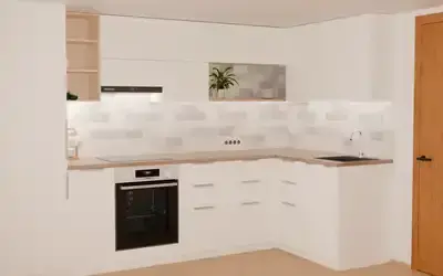 Кухня «Мирен» 3,6 × 1,6 м в цвете белый / White 734 ракурс 2