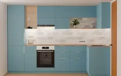 Кухня «Мирен» 3,6 × 1,6 м в цвете океанский синий / AGT Ocean Blue 736 ракурс 1