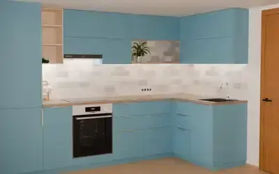 Кухня «Мирен» 3,6 × 1,6 м в цвете океанский синий / AGT Ocean Blue 736 ракурс 2